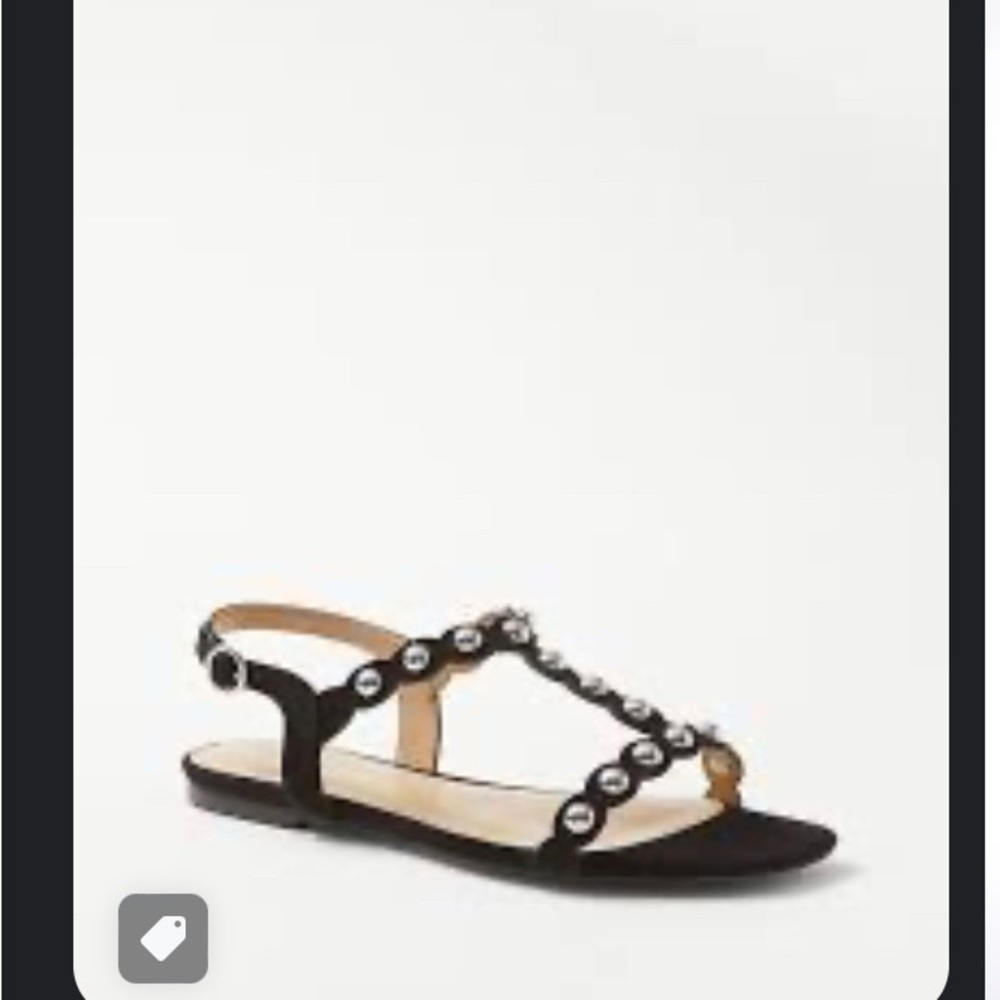 New in the box. Women's Ann Taylor BLACK STUDDED SUEDE FLAT SANDALS Size 8.